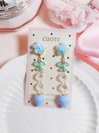 日本手工-粉藍水晶亮透蝴蝶結耳環