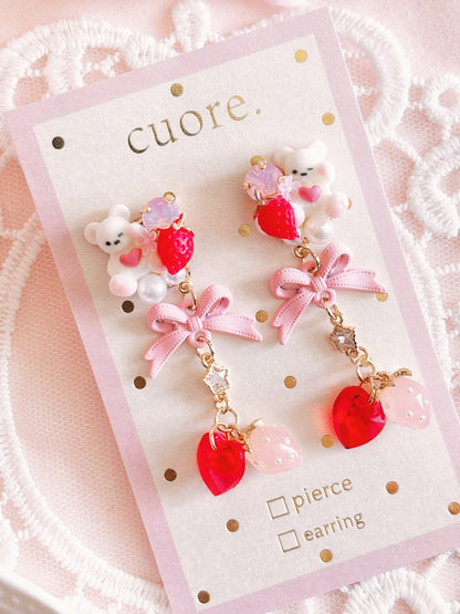 日本手工-Cuore 小熊草莓耳環