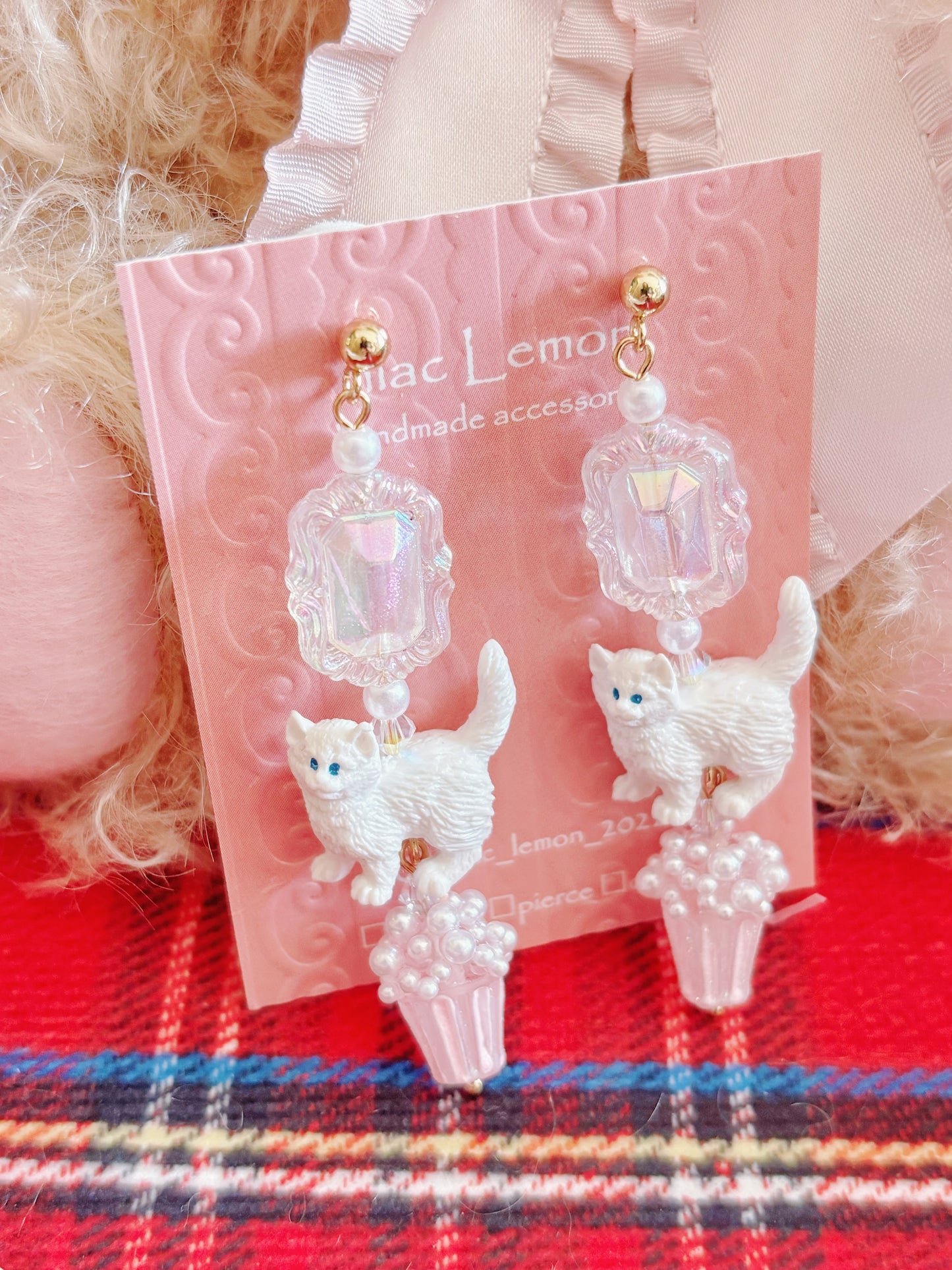 日本手工—可愛爆谷貓咪耳環