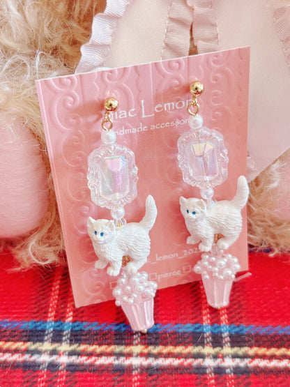 日本手工—可愛爆谷貓咪耳環