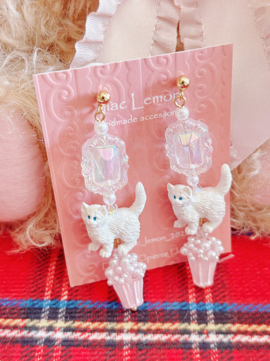 日本手工—可愛爆谷貓咪耳環