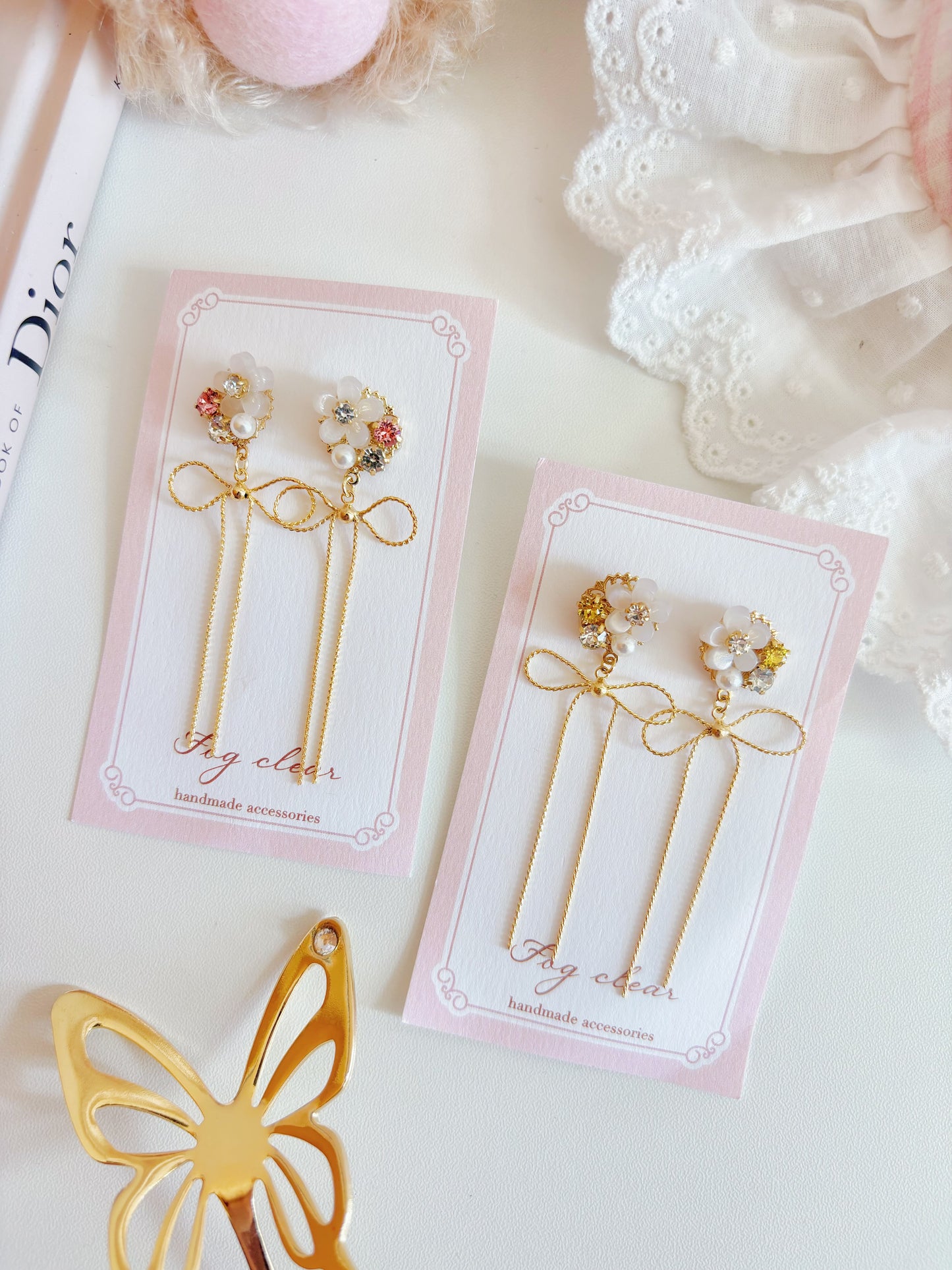 優雅簡約蝴蝶結花花耳環