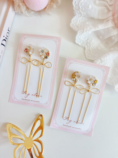 優雅簡約蝴蝶結花花耳環