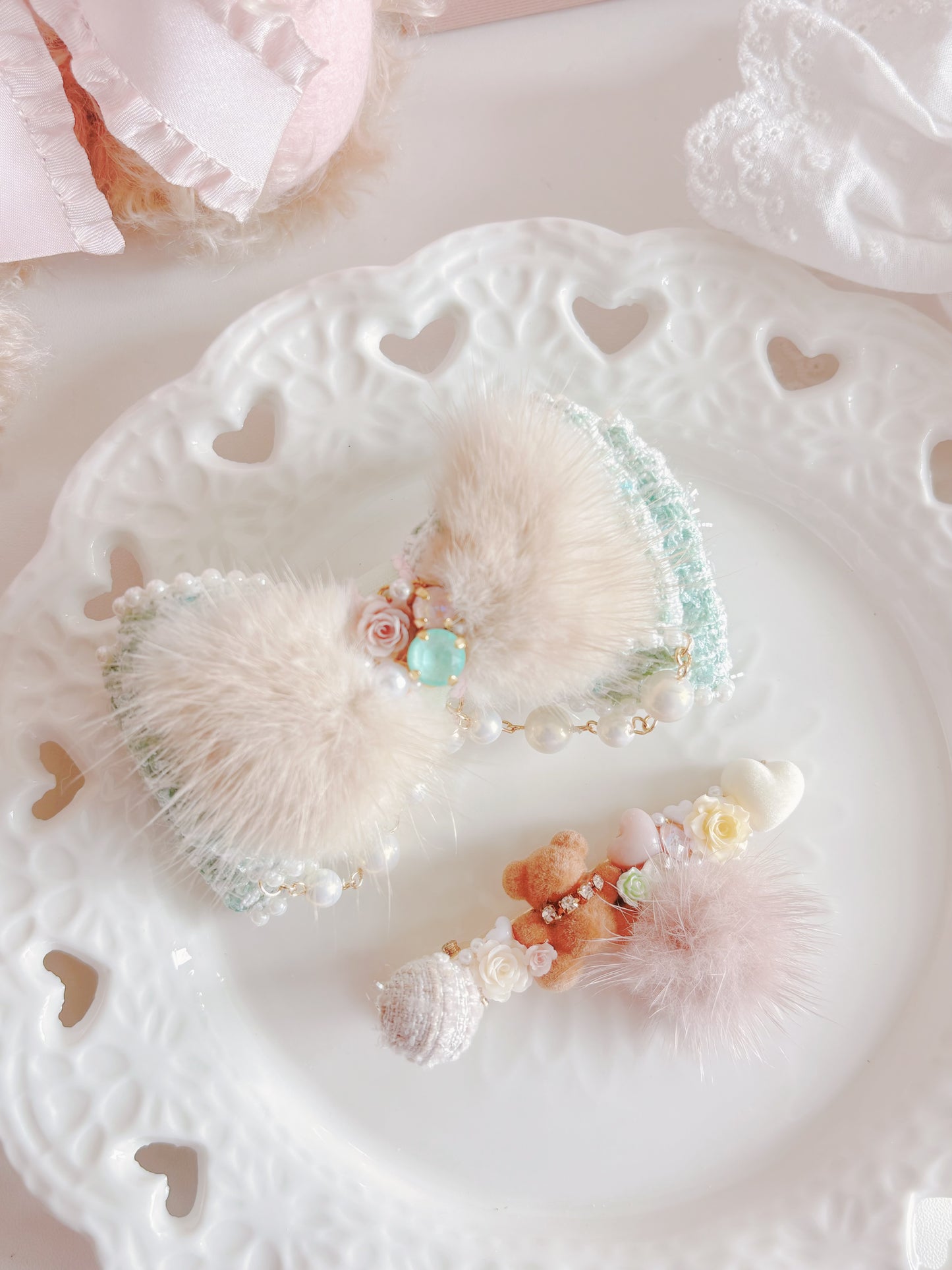 Cuore-限量版重工毛毛小熊華麗水晶髮夾