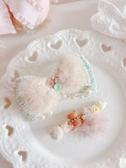 Cuore-限量版重工毛毛小熊華麗水晶髮夾