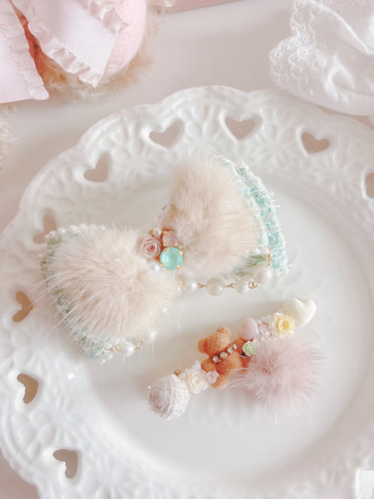 Cuore-限量版重工毛毛小熊華麗水晶髮夾