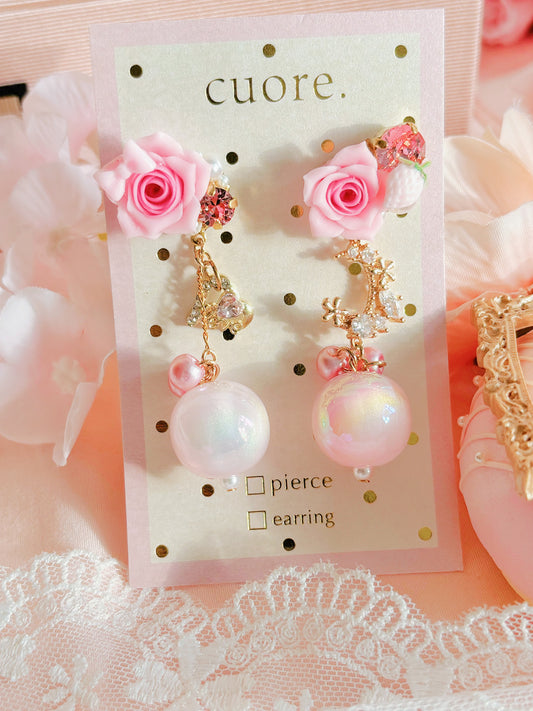 春日樹脂玫瑰花月亮耳環