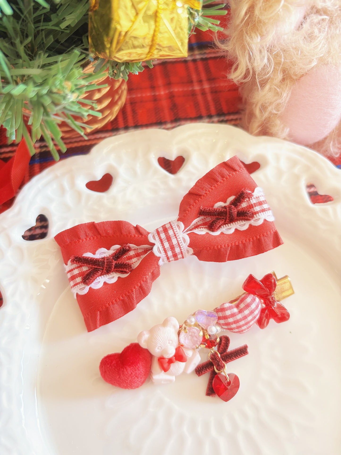 日本手工—聖誕小熊髮夾