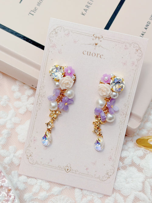 Cuore | 紫色花花閃鑽耳環￼