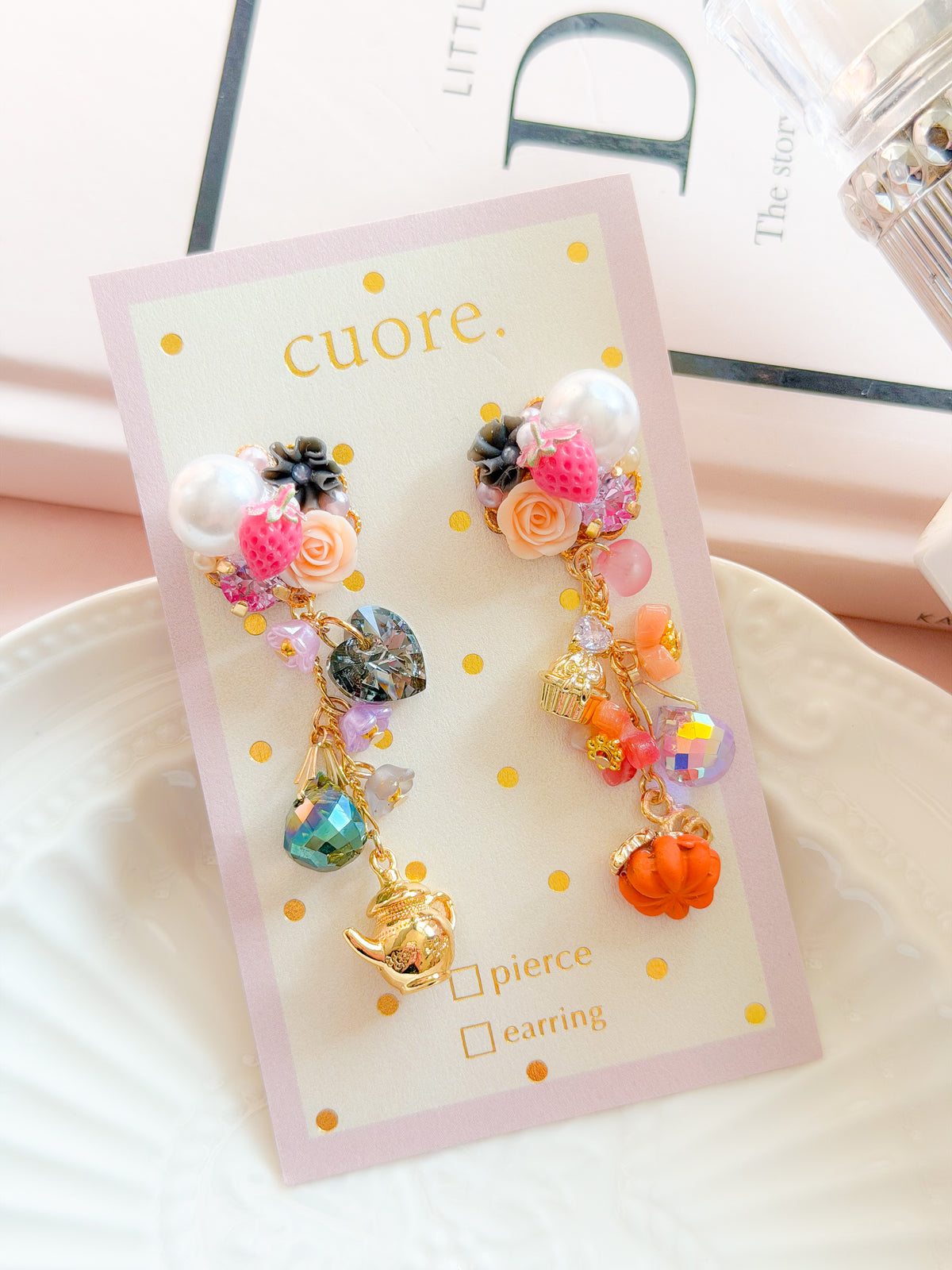 CUORE｜南瓜小熊珍珠花耳環
