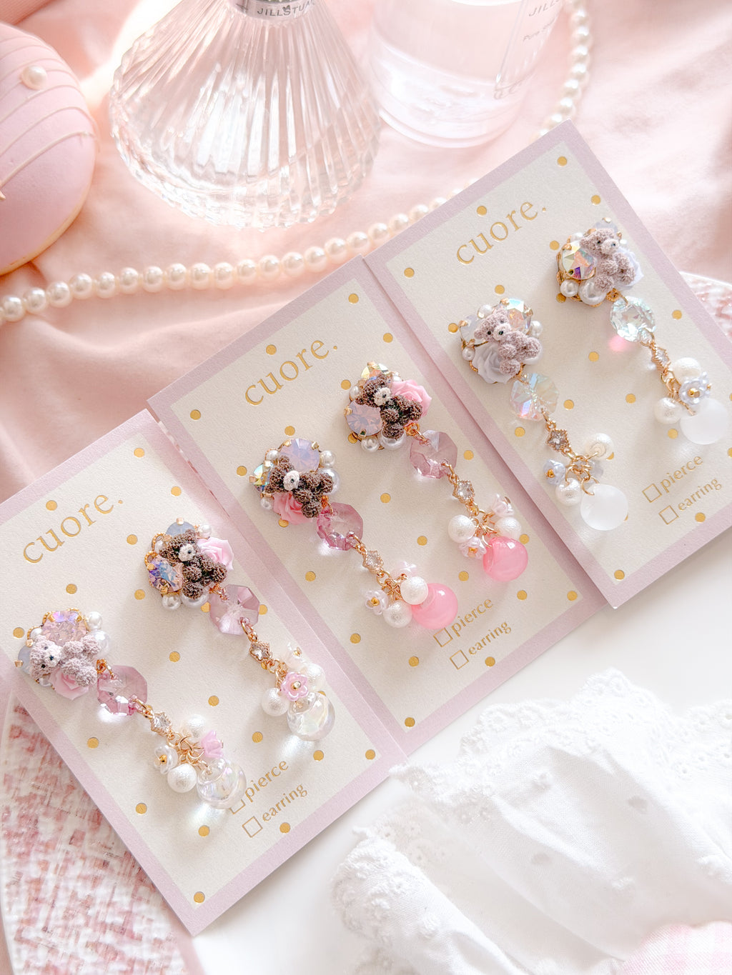CUORE｜泰迪小熊公主珠珠耳環