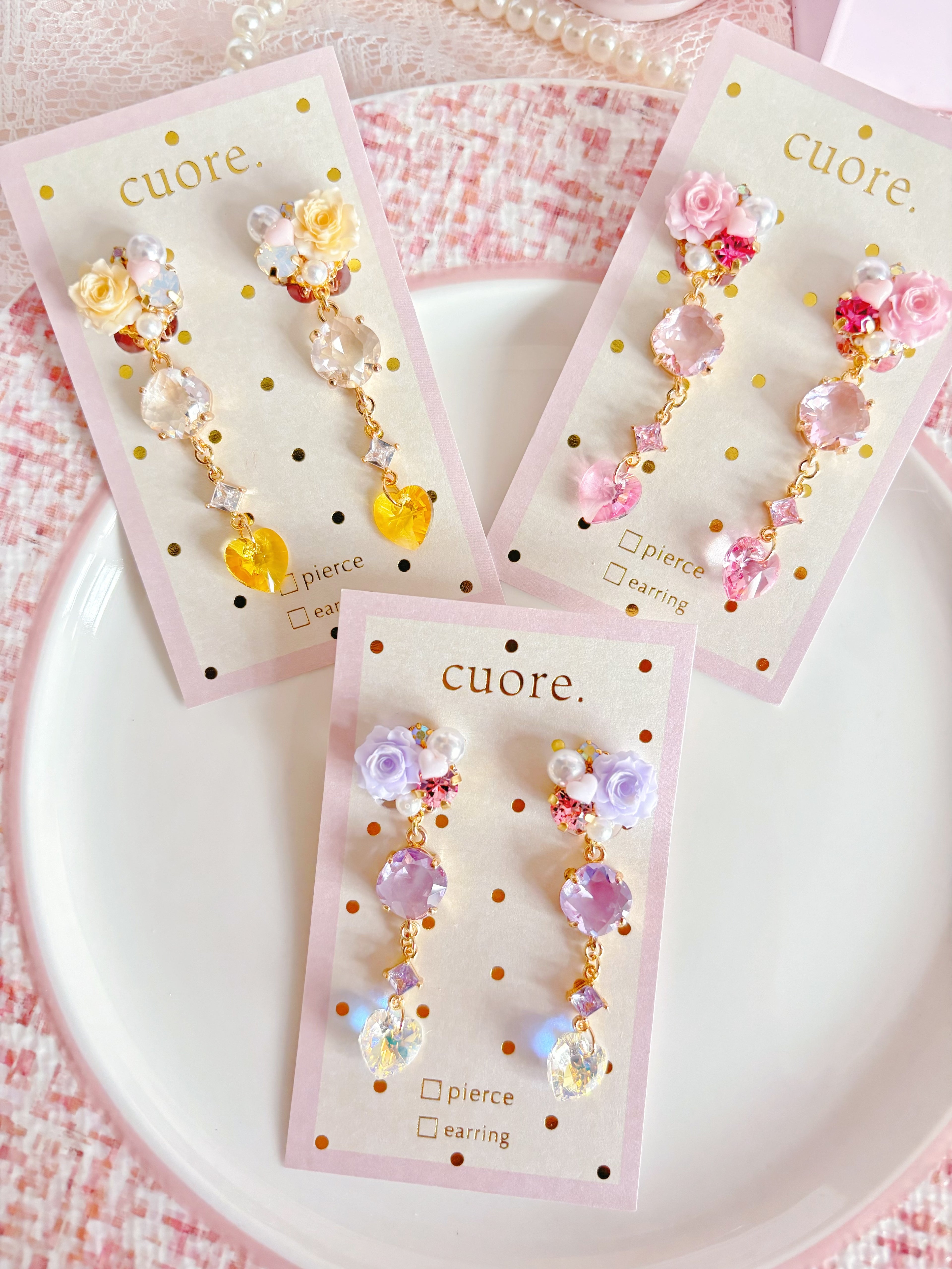 糖果色水晶花花耳環 (耳針/耳夾)
