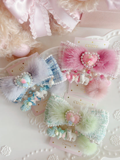 日本手工—限量小貓咪毛毛千鳥格髮夾