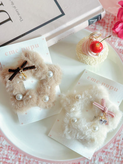 日本手工-星形毛茸珍珠髮夾