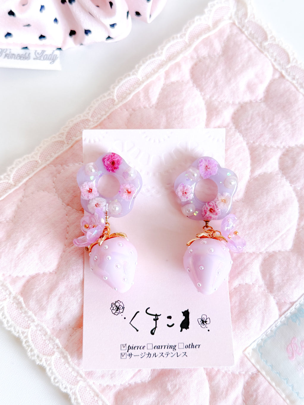 日本手工 | 草莓花朵吊墜耳環