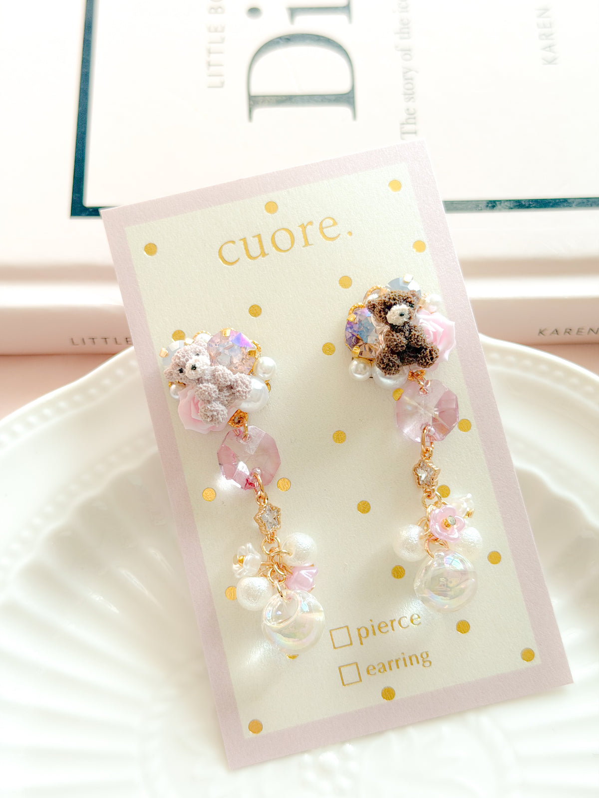 CUORE｜泰迪小熊公主珠珠耳環