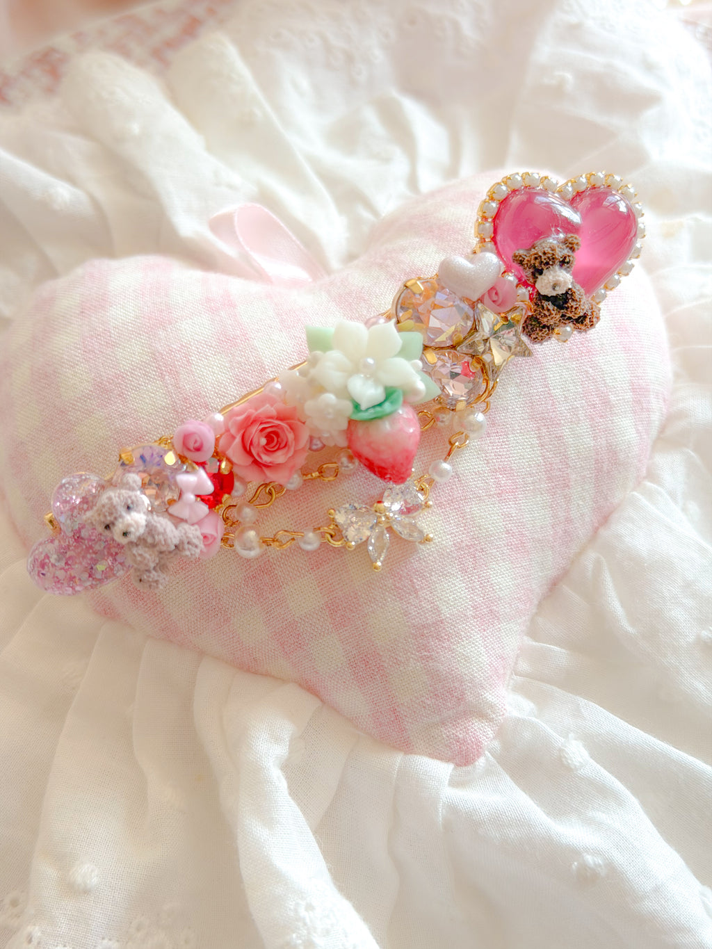 CUORE｜小熊玫瑰愛心水晶髮夾