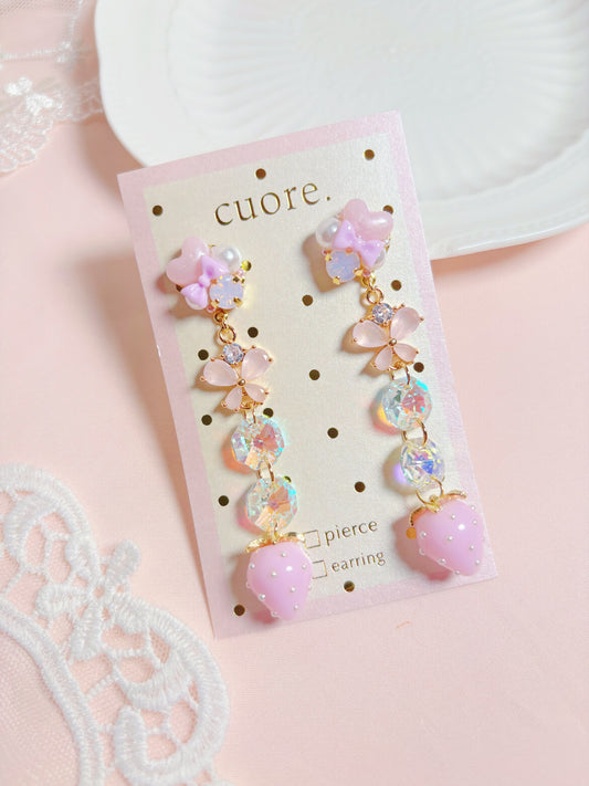 日本手工-粉藍水晶亮透蝴蝶結耳環