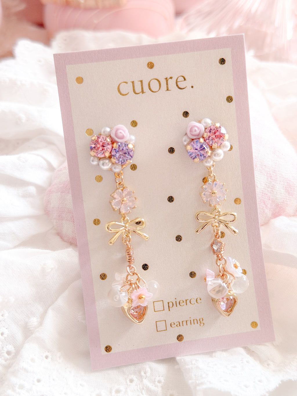 CUORE｜星光公主．蝶蝶結水晶耳環