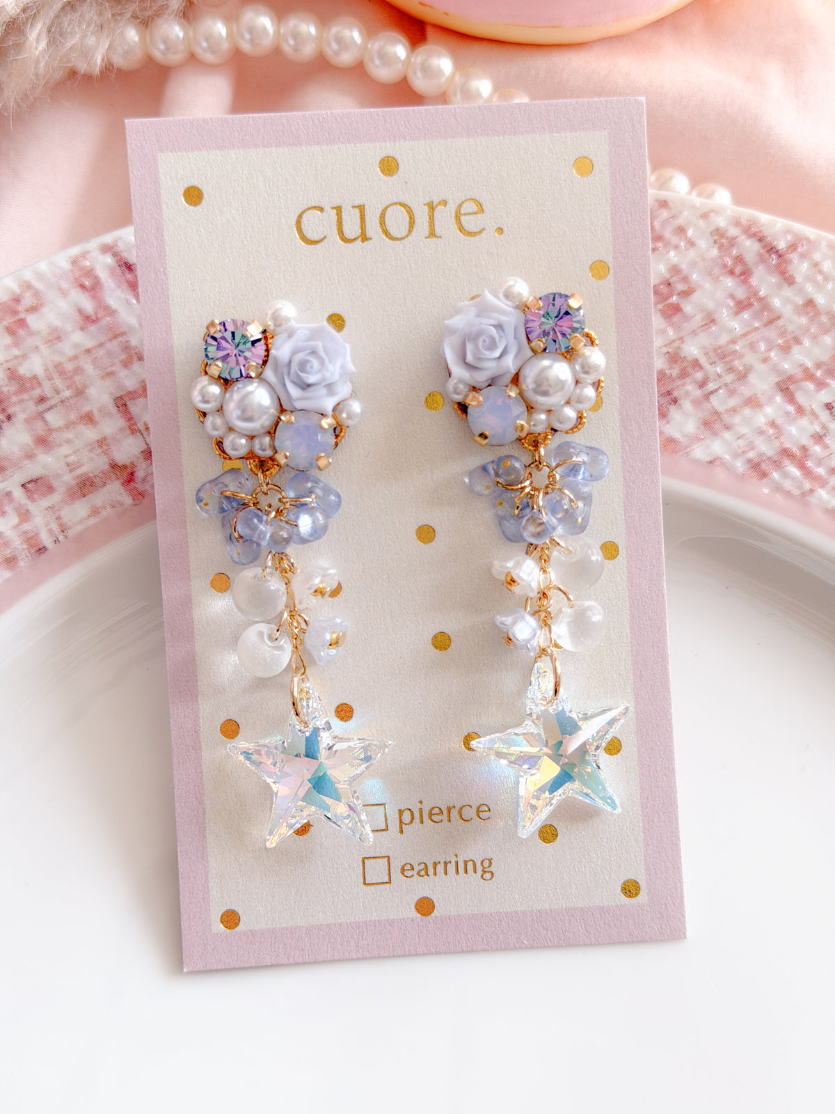 CUORE｜星光公主．流星玫瑰水晶耳環