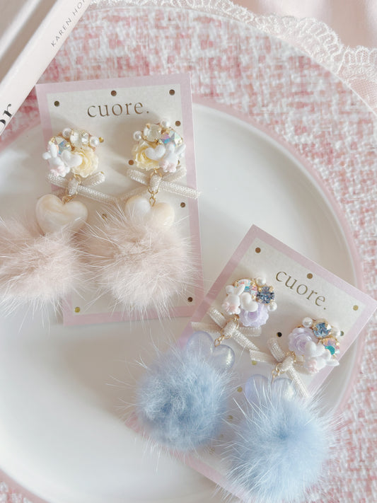 小兔心心毛毛耳環