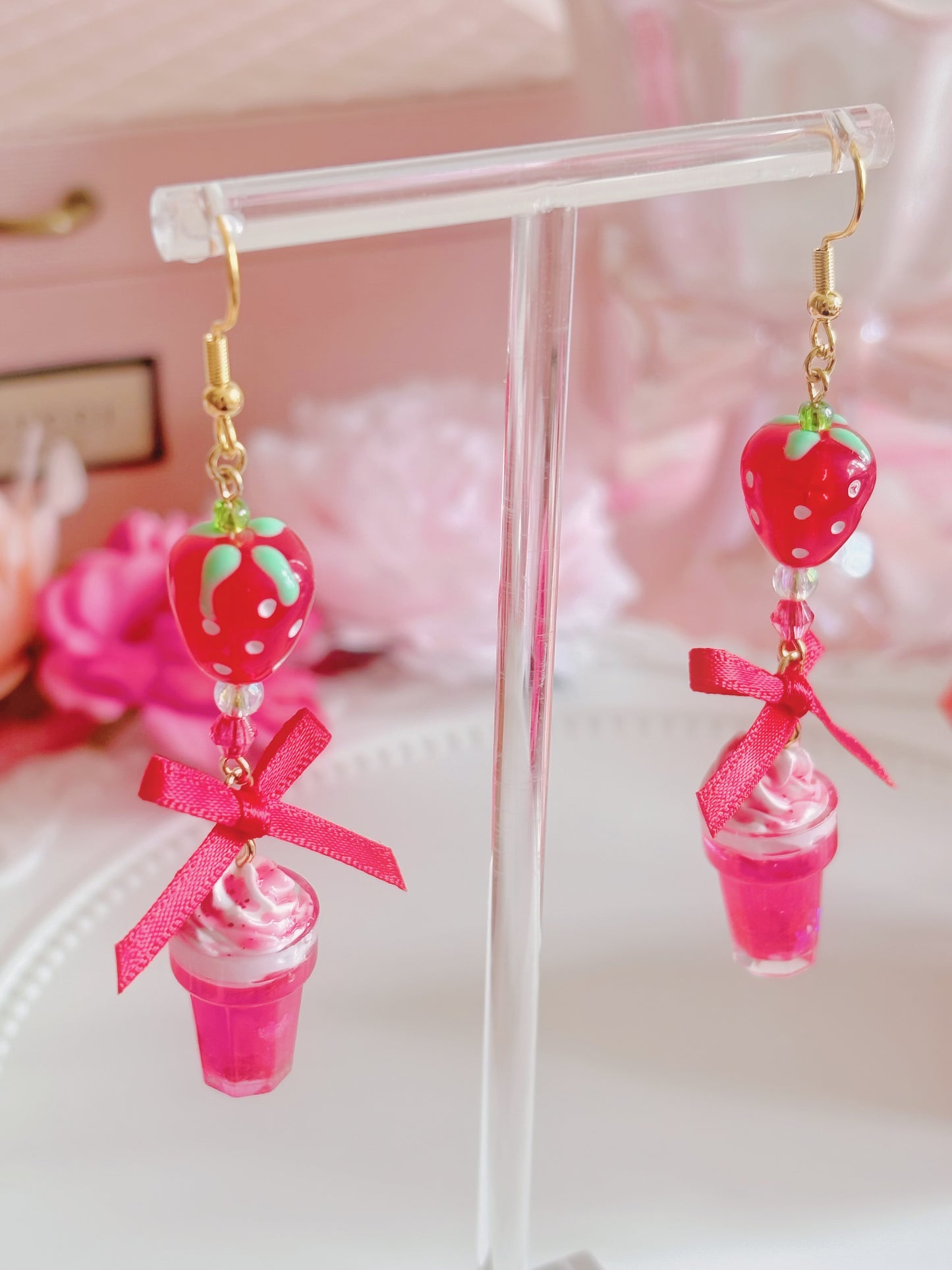 日本手工-草莓梳打造型耳環