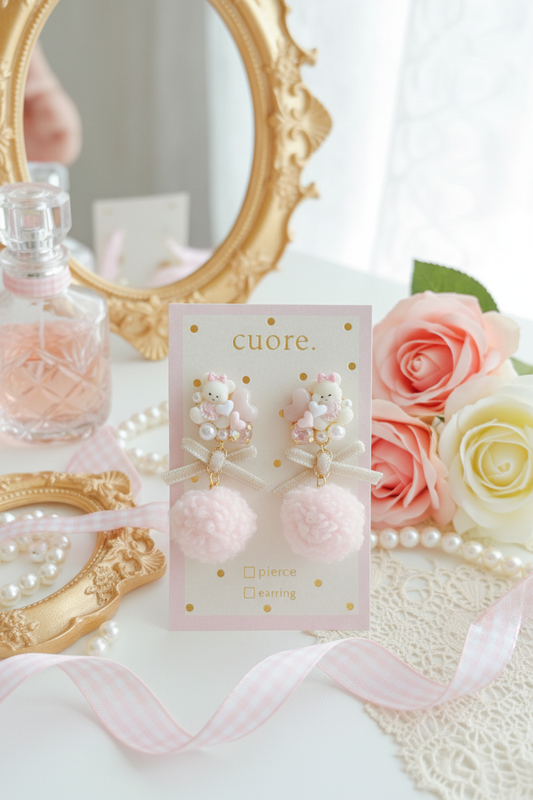 日本手工-可愛圍巾小熊毛茸耳環