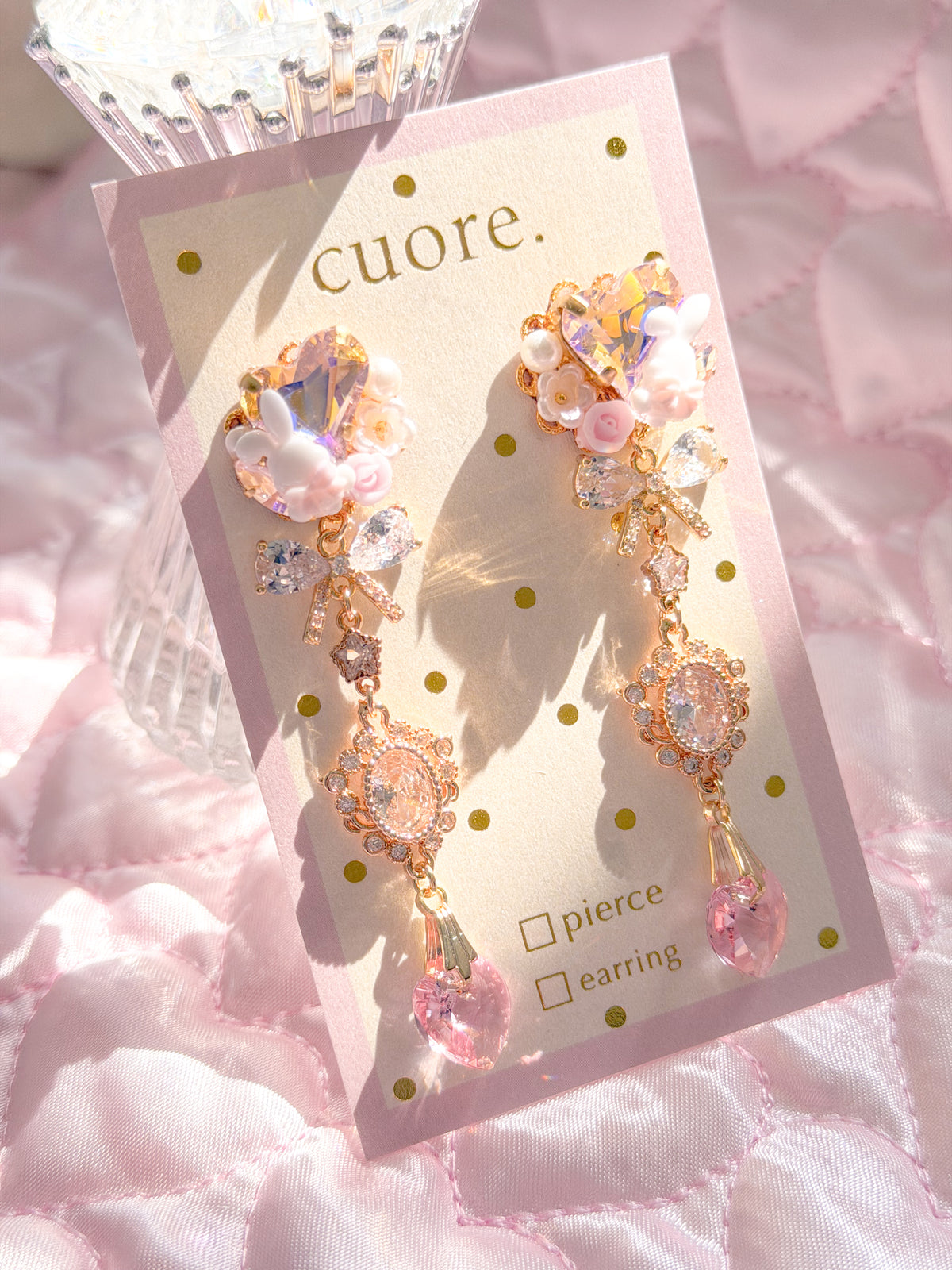 CUORE｜星光公主．小兔花朵水晶垂墜耳環