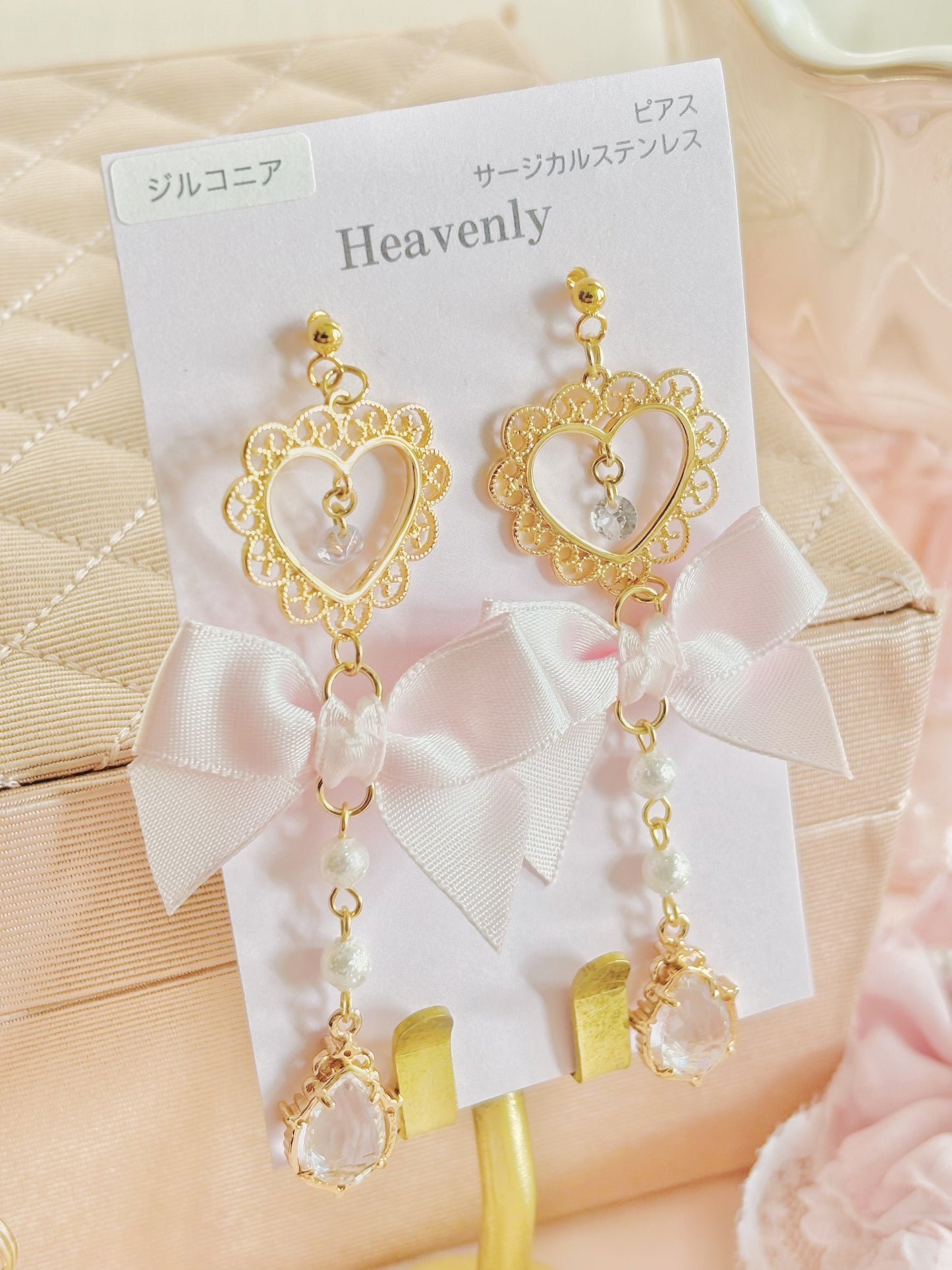 日本手工-公主淡粉蝴蝶結耳環