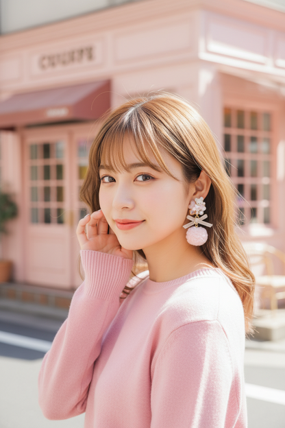 日本手工-可愛圍巾小熊毛茸耳環