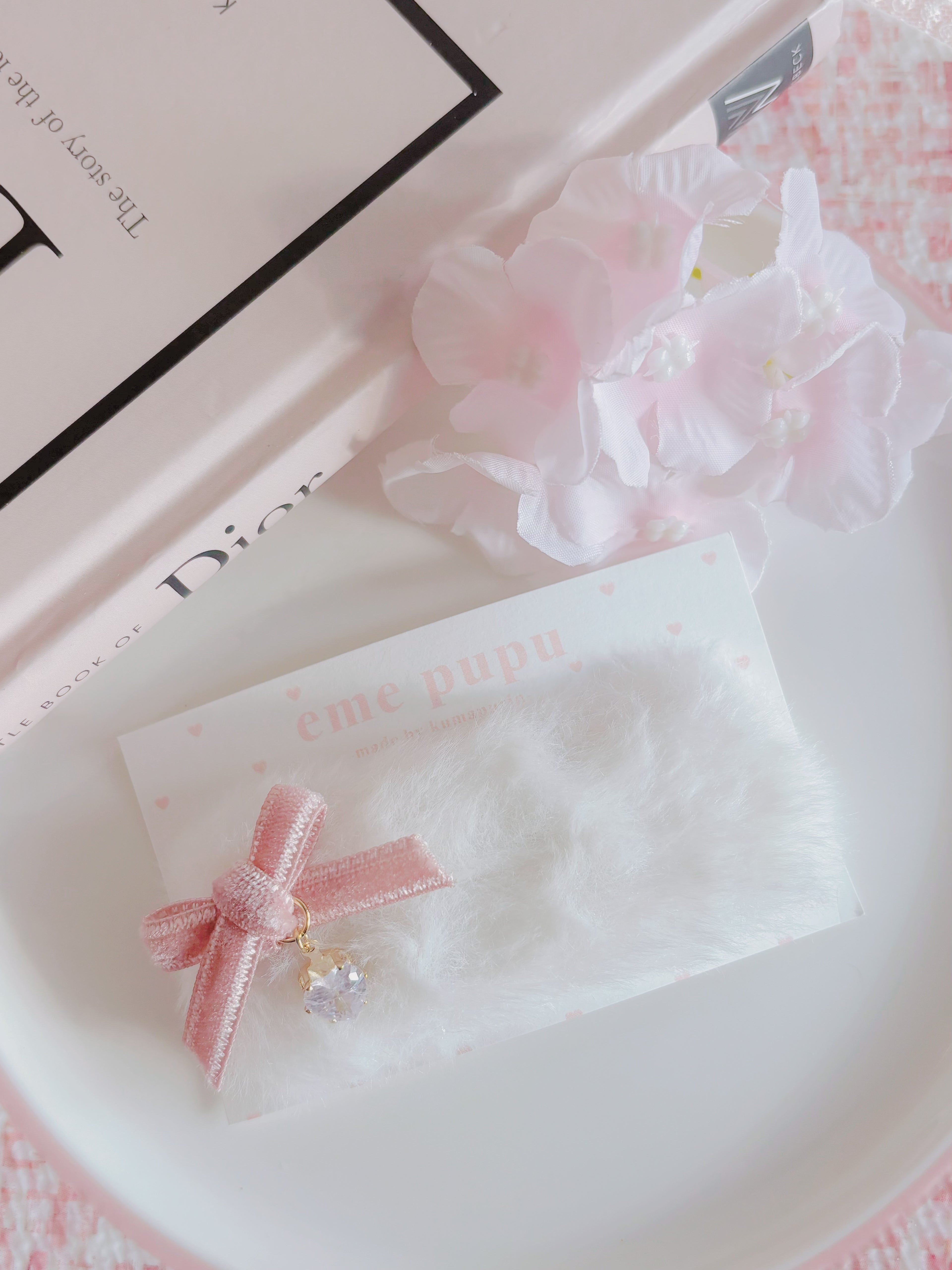 日本手工—毛毛可愛水鑽髮夾