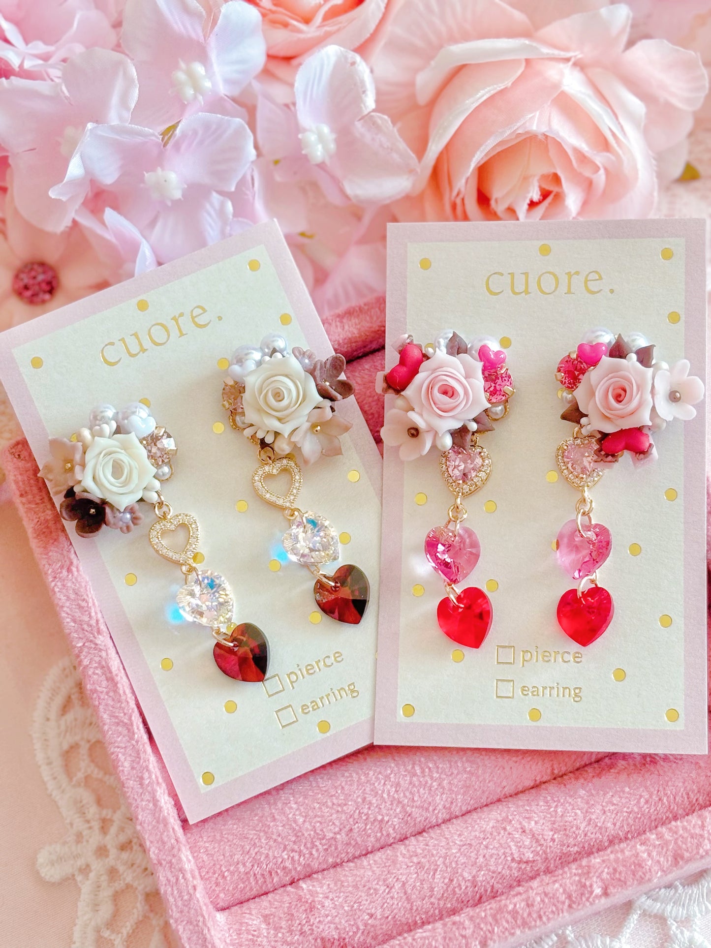 日本手工—Cuore地區限定樹脂玫瑰花耳環