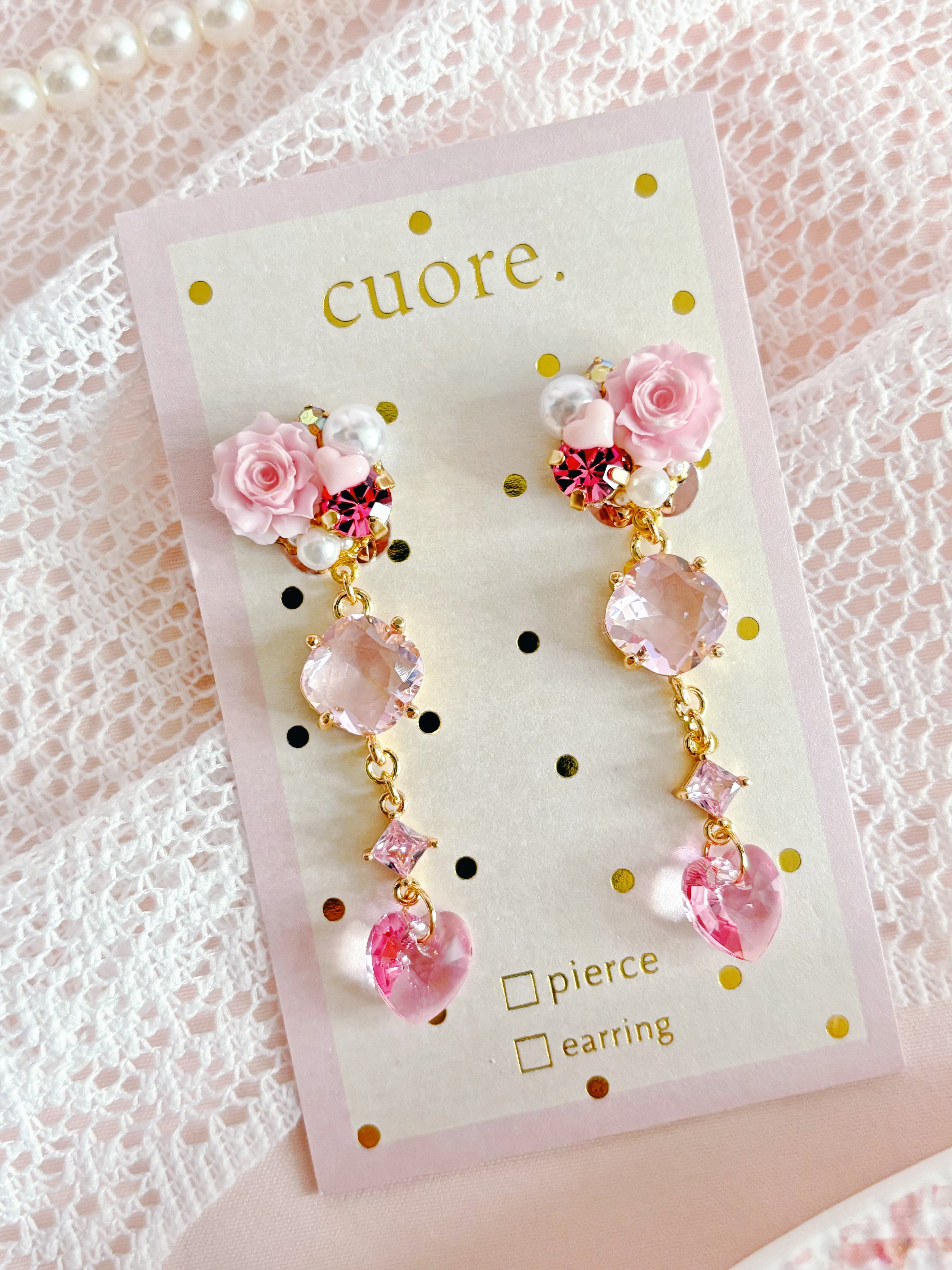 糖果色水晶花花耳環 (耳針/耳夾)