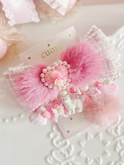 日本手工—限量小貓咪毛毛千鳥格髮夾