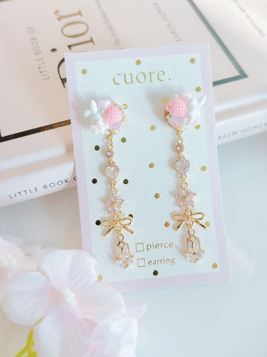 草莓小兔玫瑰水晶耳環