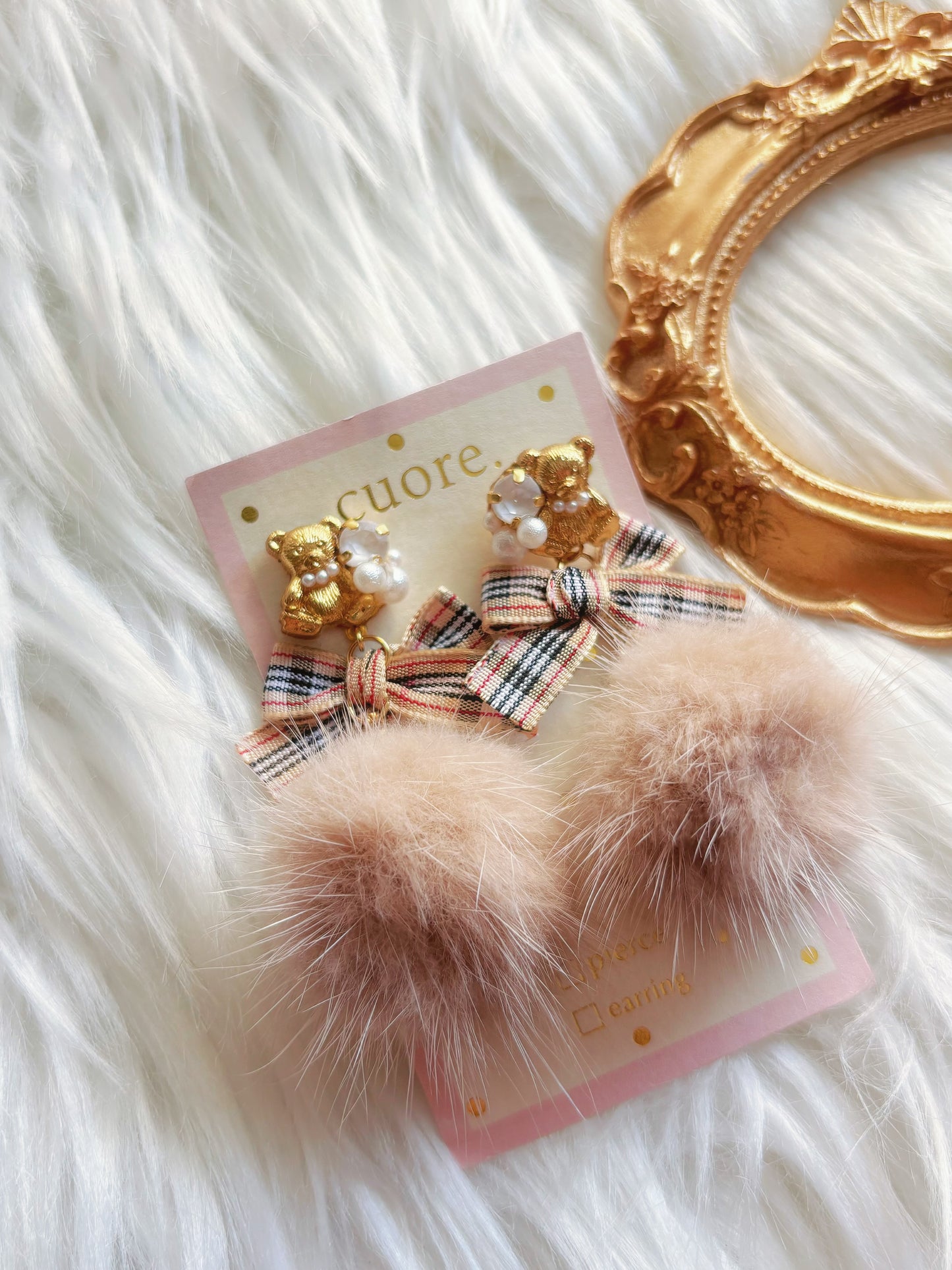 日本手工—聖誕小熊毛毛耳環