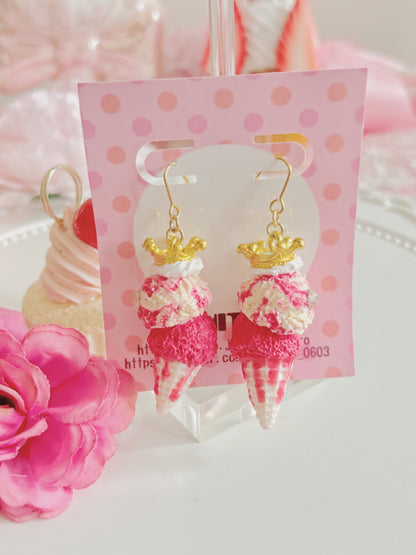 日本手工-仿真草莓皇冠雪糕耳環