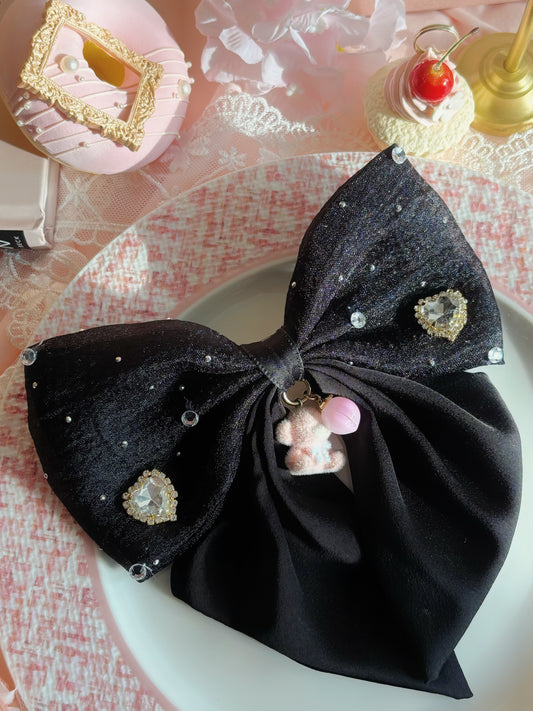 日本手工—黑色小熊心心髮夾