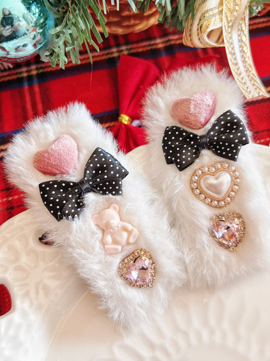 日本手工—黑白波點蝴蝶結髮夾