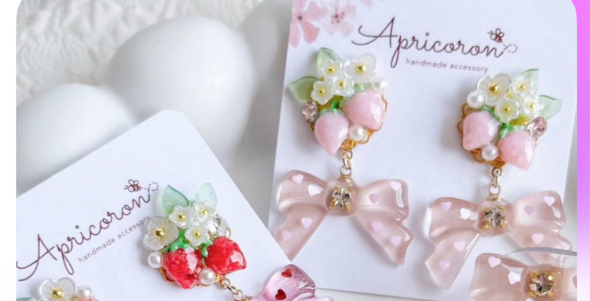 Apricoron 粉紅色蝴蝶結耳環
