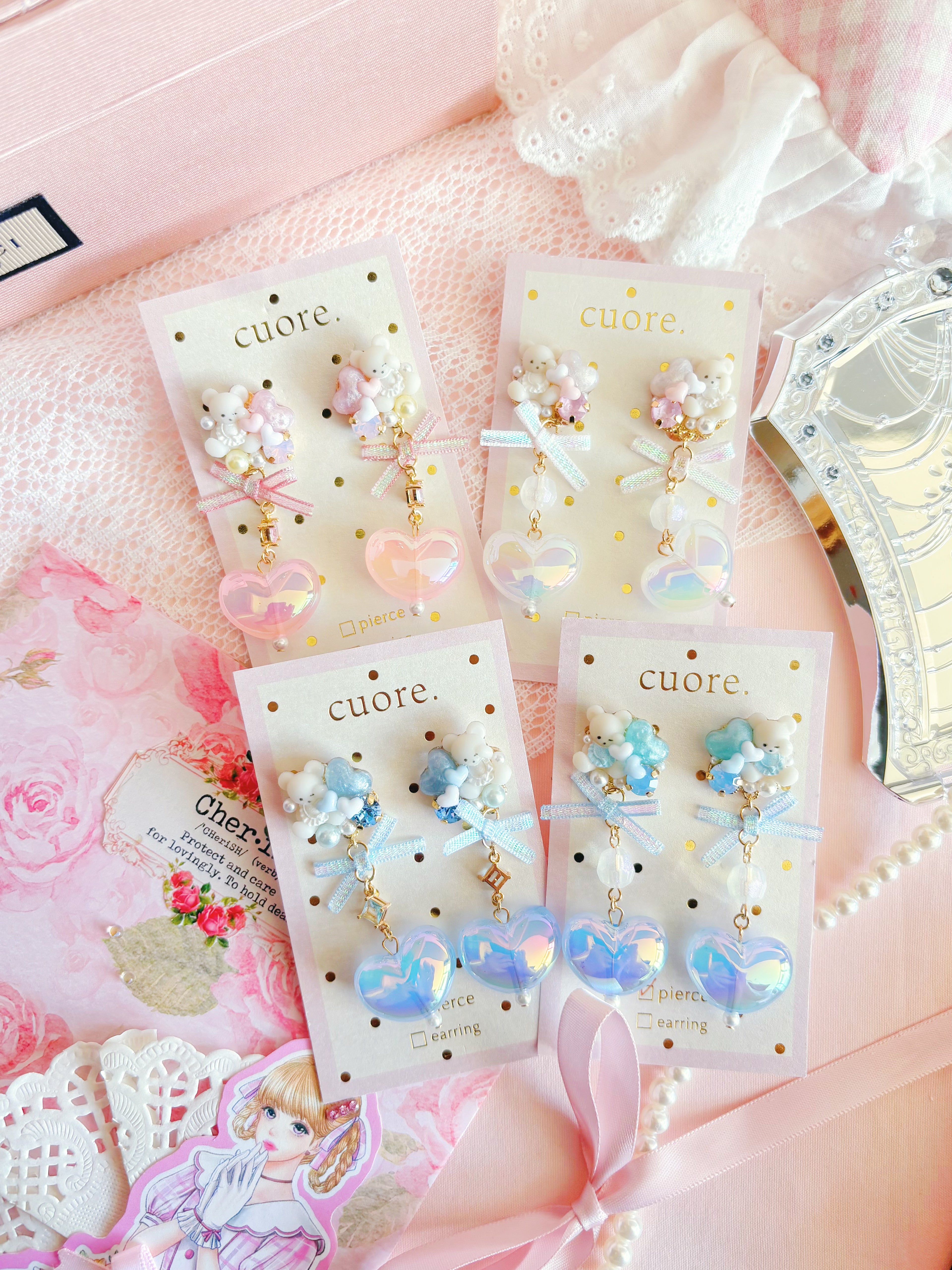 人氣商品—小熊珍珠心心（耳環/耳夾）