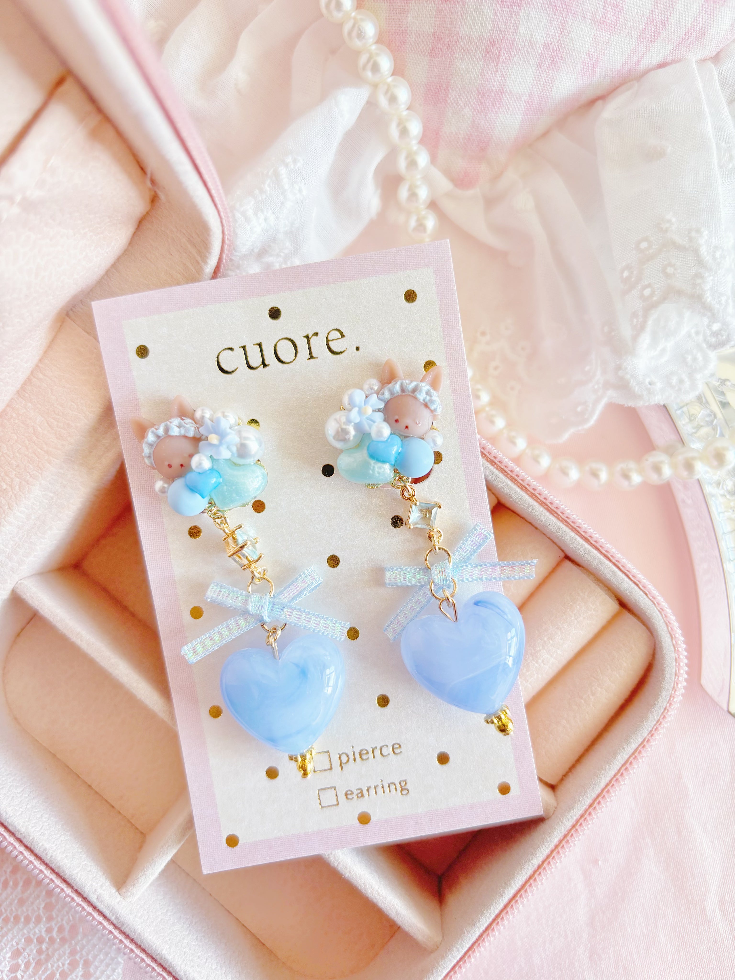 藍色小兔耳針/耳夾