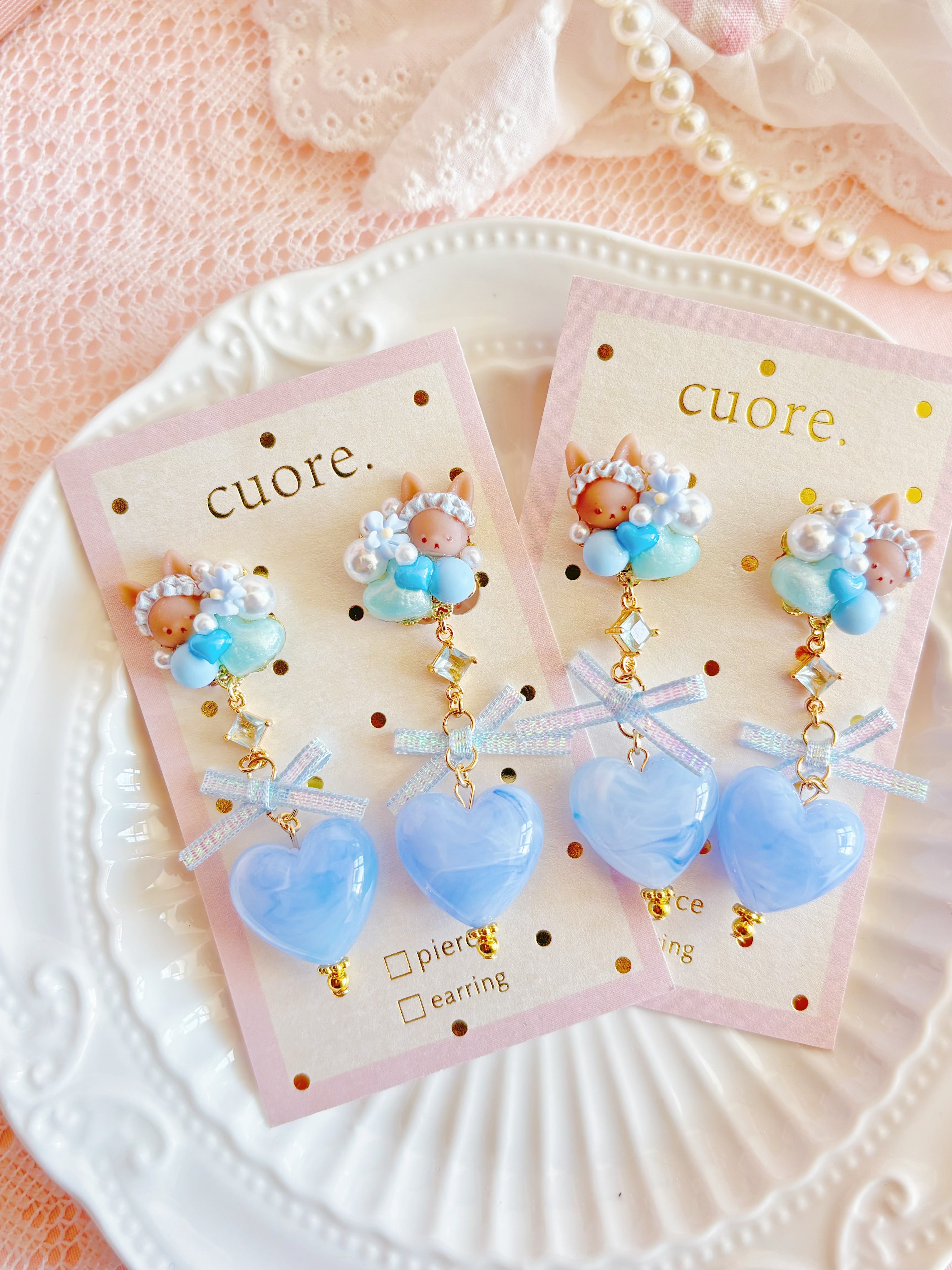 藍色小兔耳針/耳夾