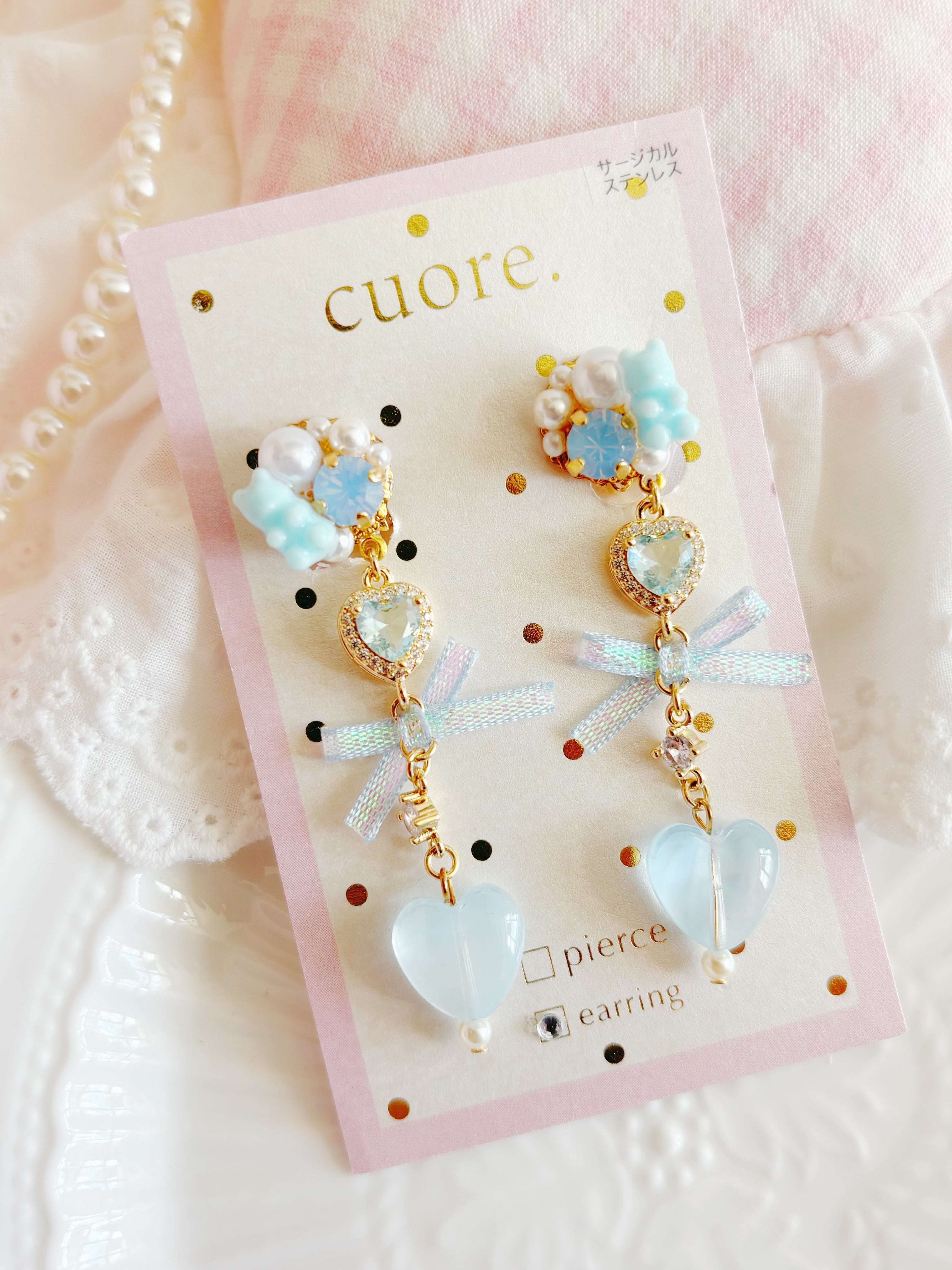 可愛藍色小熊心心耳夾