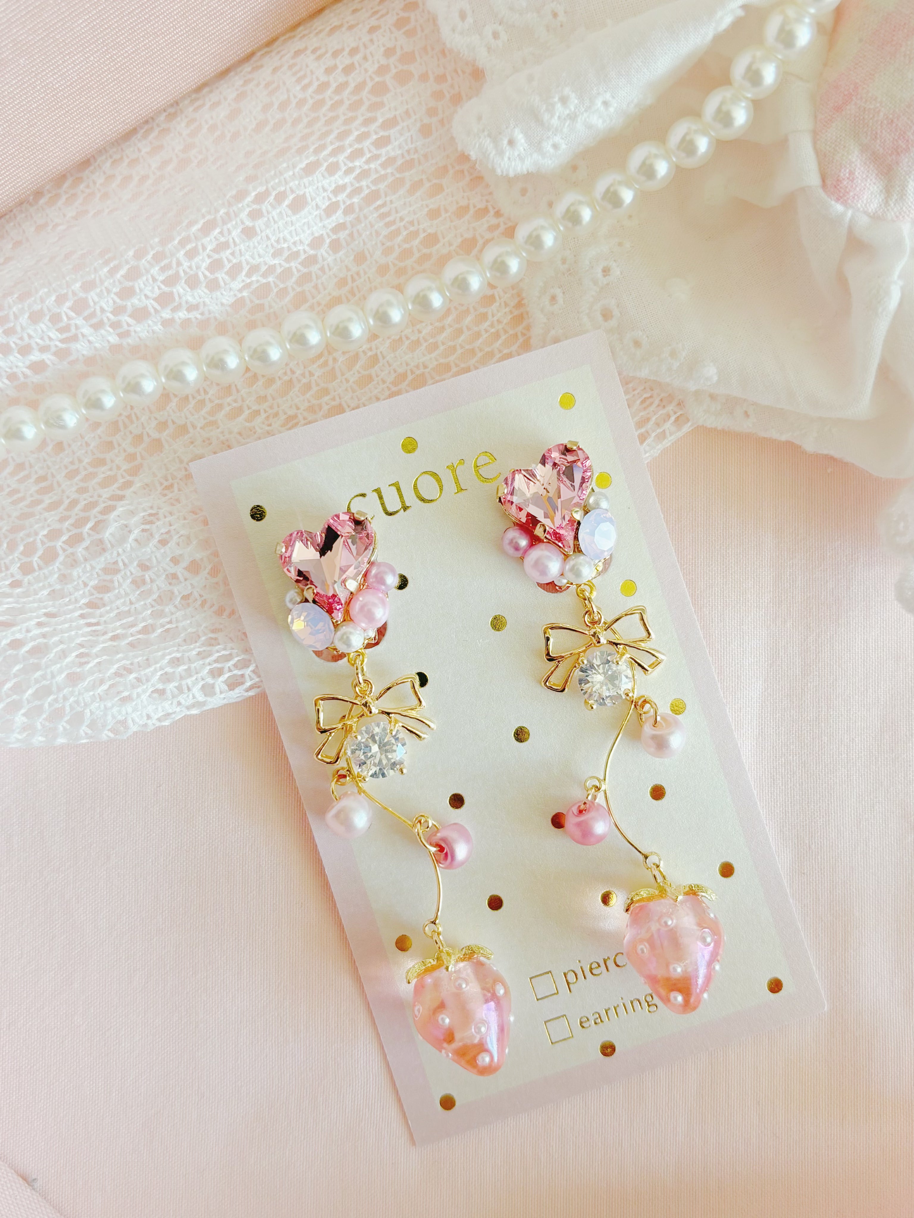 心心半透草莓耳針/耳夾