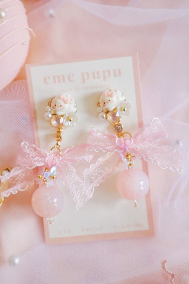 日本手工 | EME PUPU 蝴蝶結小兔耳環