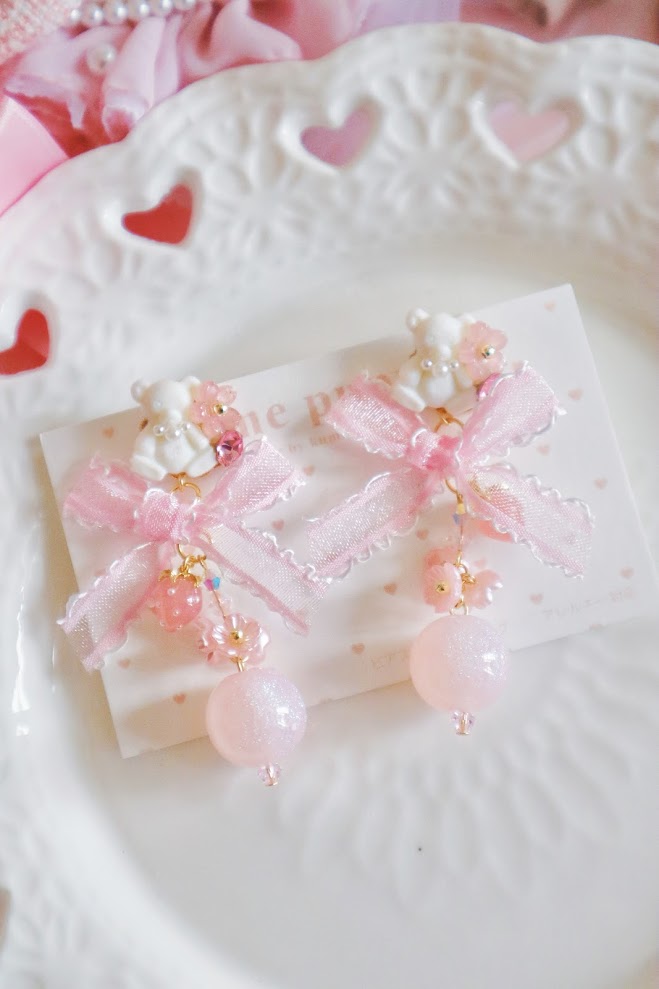 日本手工 | EME PUPU  千金風小熊草莓耳環