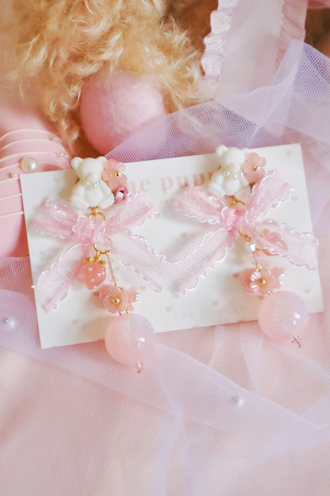 日本手工 | EME PUPU  千金風小熊草莓耳環