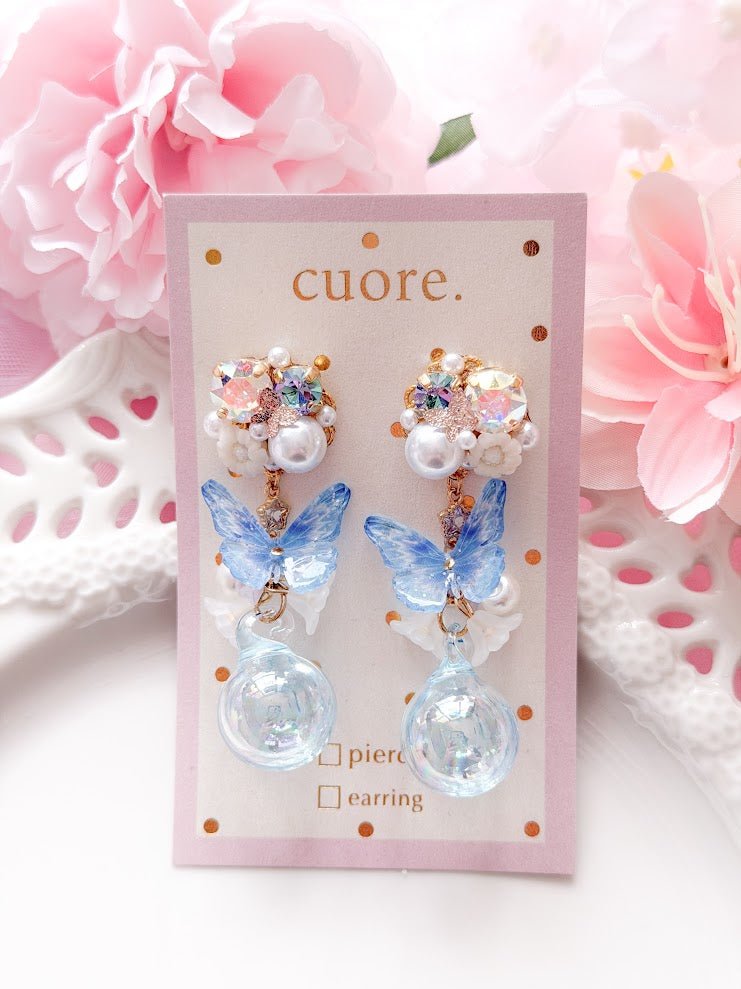 Cuore獨家 | 蝴蝶珍珠彩色晶透垂墜耳環