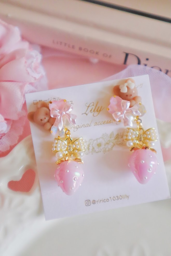 日本手工 | LILY 粉色可愛小熊耳環